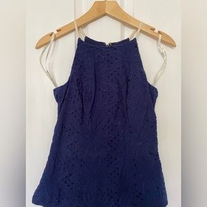 Lilly Pulitzer Navy Fitted Eyelet Top